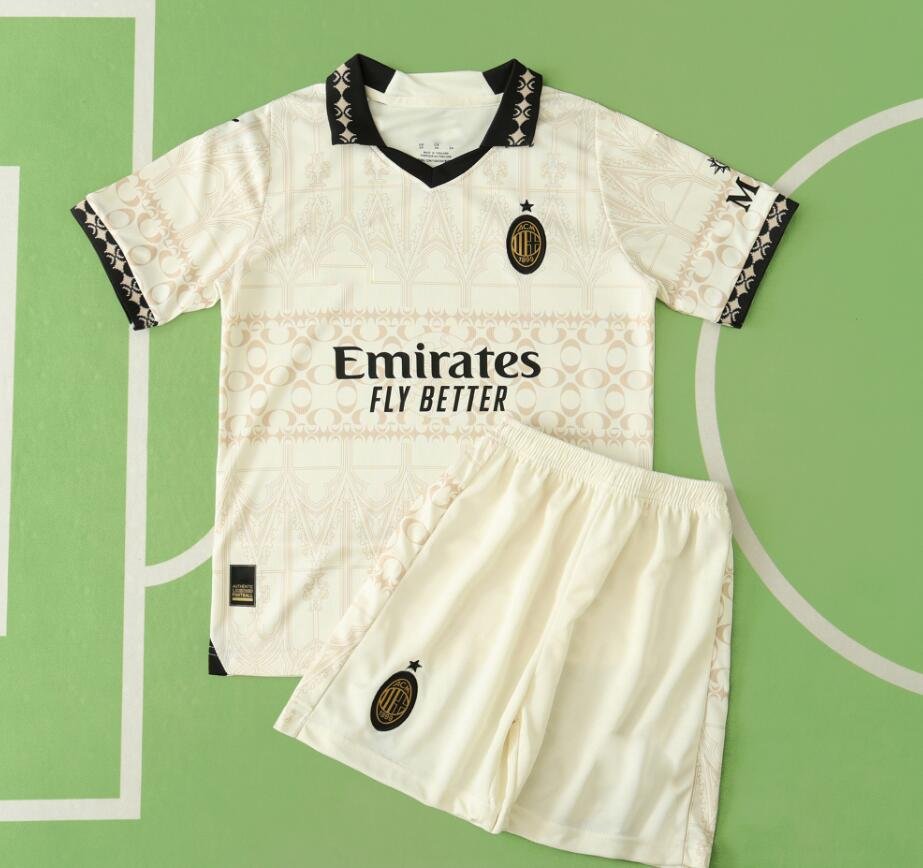 809b64f805 2324 season AC Milan fourth beige Kids kit - Imagen 1