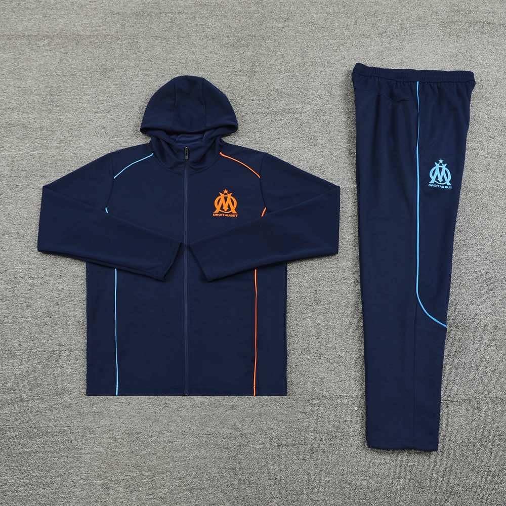 a303476df1-1 2425 Olympique de Marseille navy blue Hooded Long zipper jacket set – Image 1